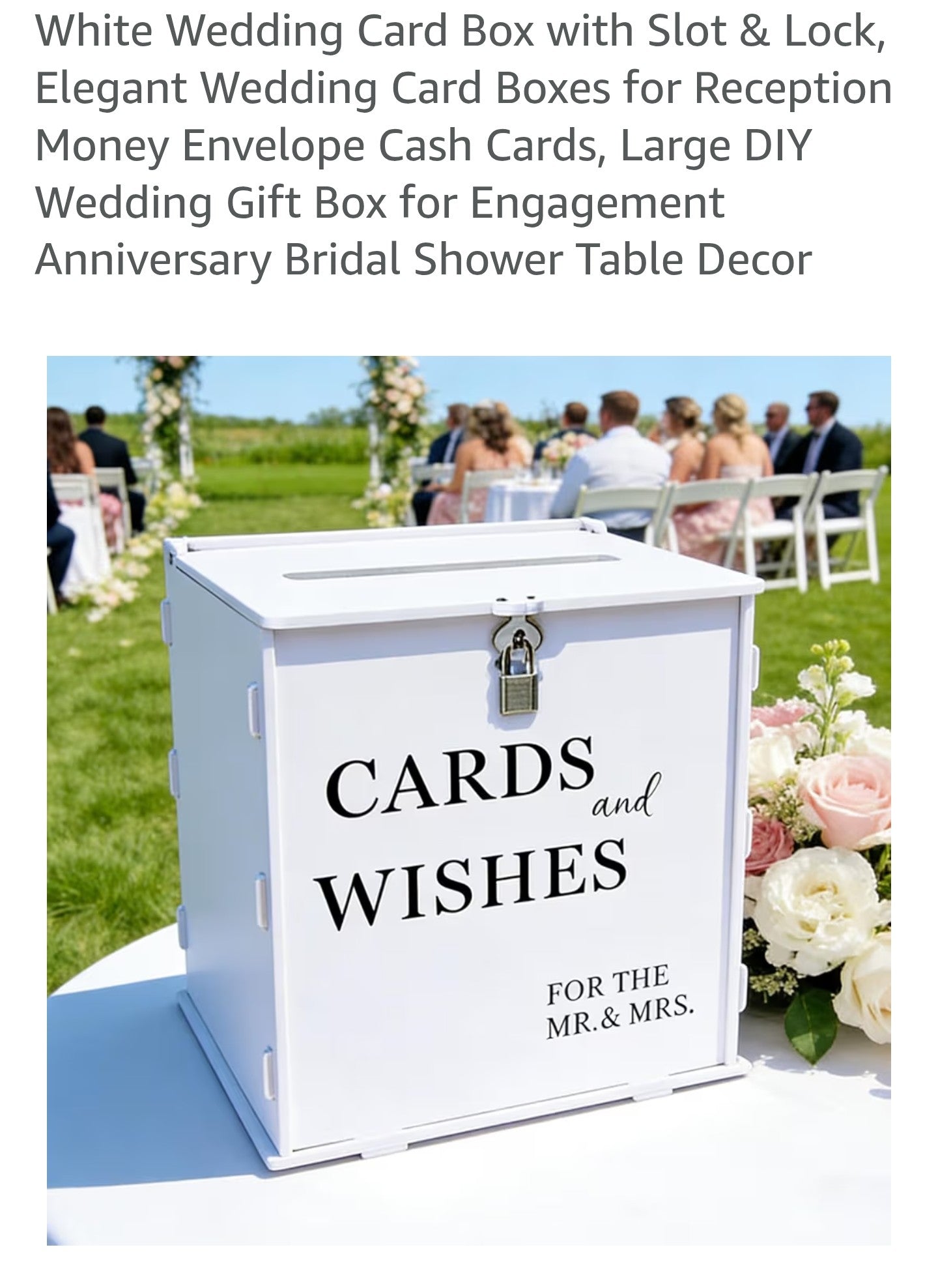 White Wedding Card Box with Slot & Lock