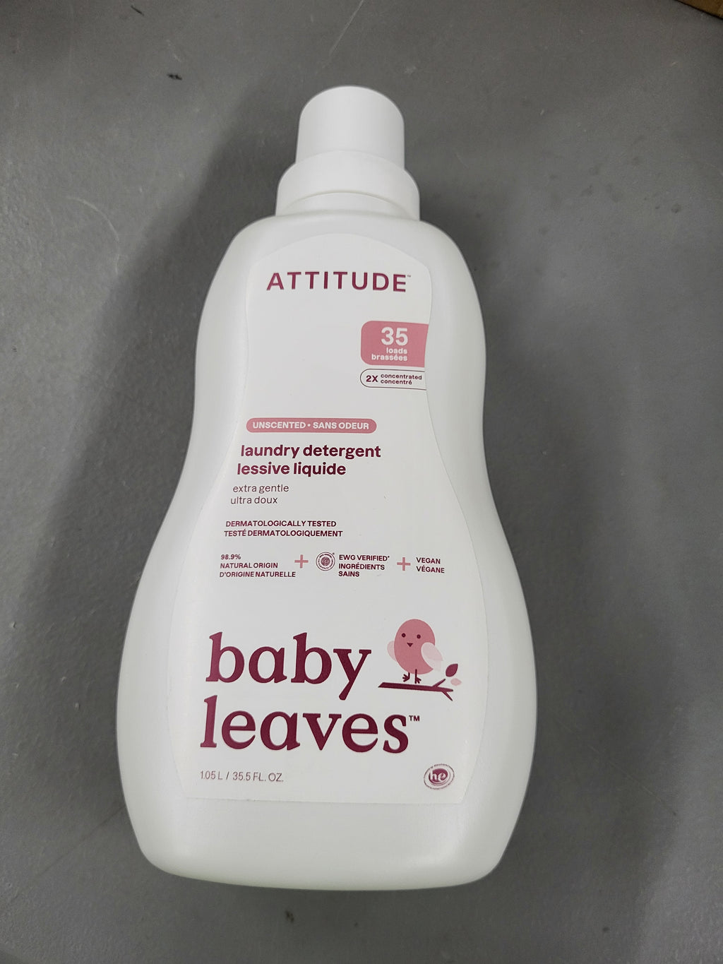 ATTITUDE Baby Laundry Detergent, EWG Verified, Plant and Mineral-Based Formula, HE Compatible, Vegan Household Products, Unscented, 35 Loads, 35.5 Fl Oz