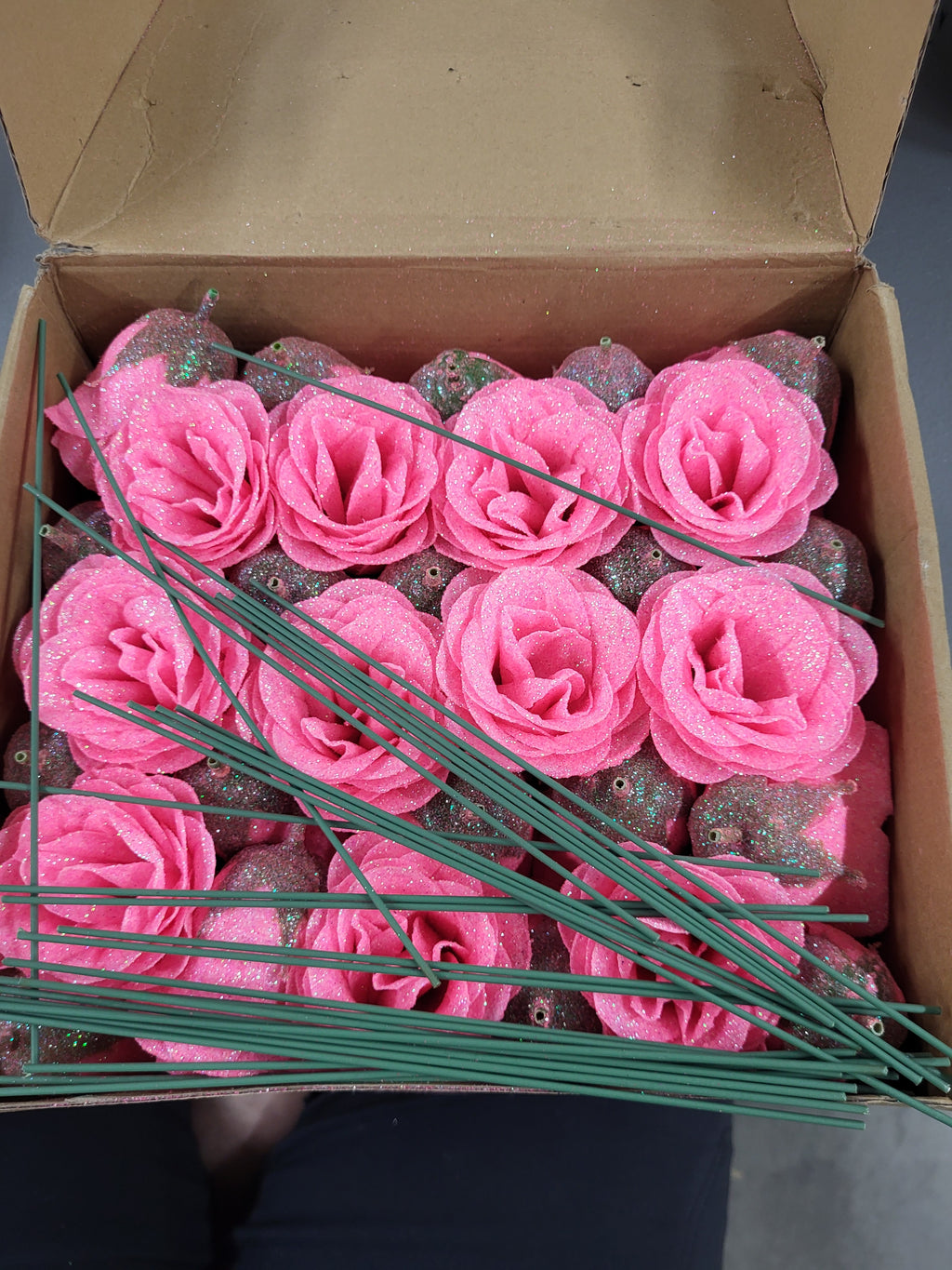 ICBOX Artificial Roses,30PCS Pink Roses Glitter Roses Artificial Flowers for Crafts Wedding Bouquet Home Decoration(Pink)