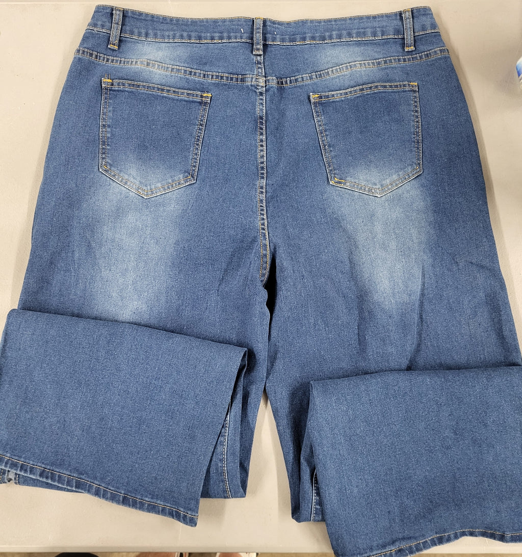 SCOMCHIC Women's High Waisted Wide Leg Ripped Jeans High Side Slit Distressed Denim Jeans Pants Relaxed Fit (Size 3XL)