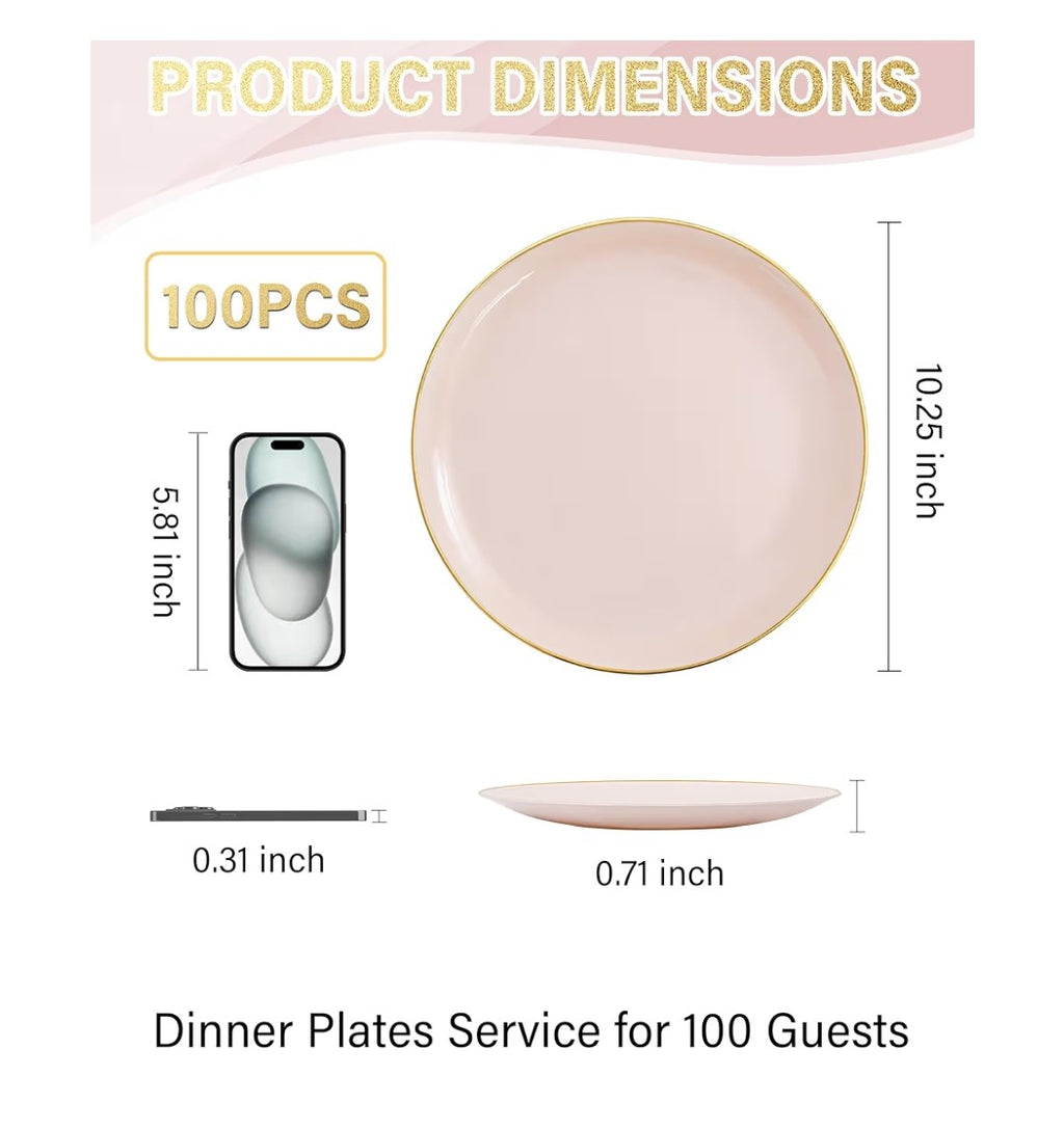 Nervure 100pc Pink and Gold Plastic Plates