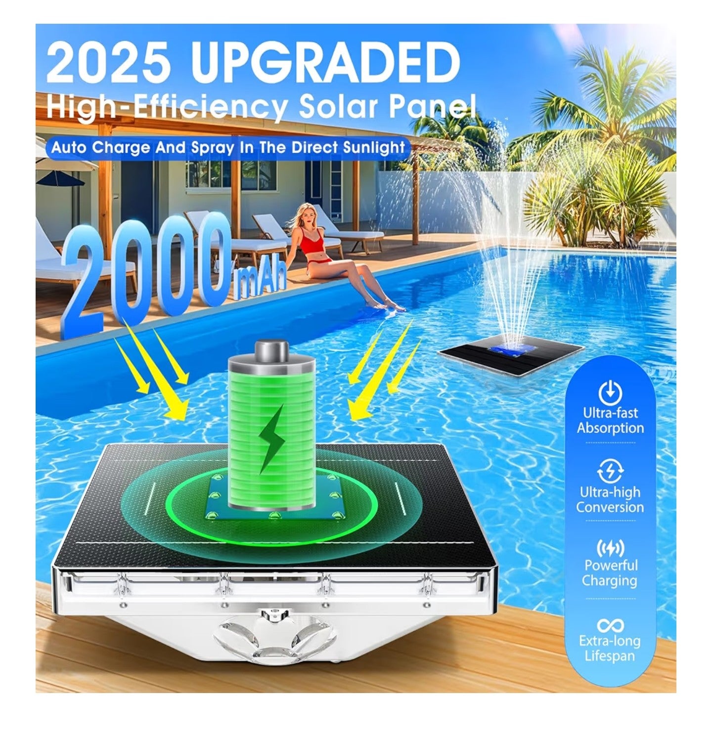 Solar Pool Fountain with Light Show,2026 Upgraded