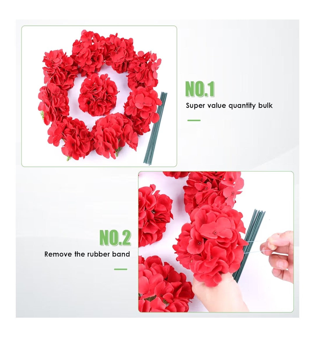 Avivioh Artificial Flowers Red Hydrangea 65pcs