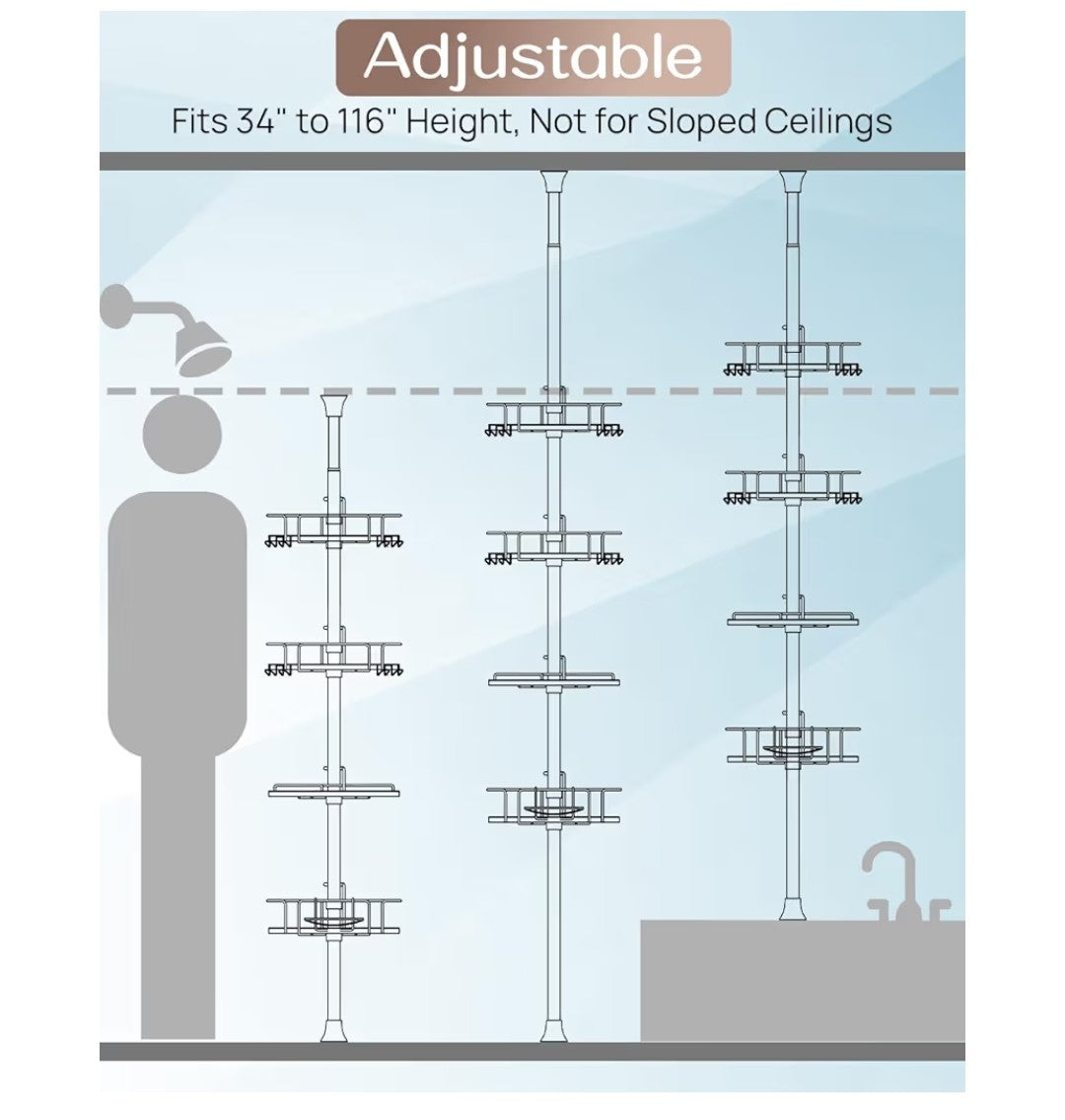 Allzone Tebsion Shower Caddy 4 Tier Silver/White