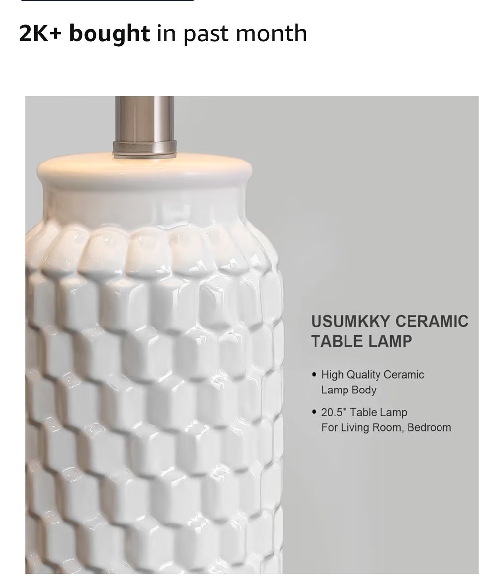 USumkky 20.5" White Modern Ceramic Bedside Lamps Set of 2