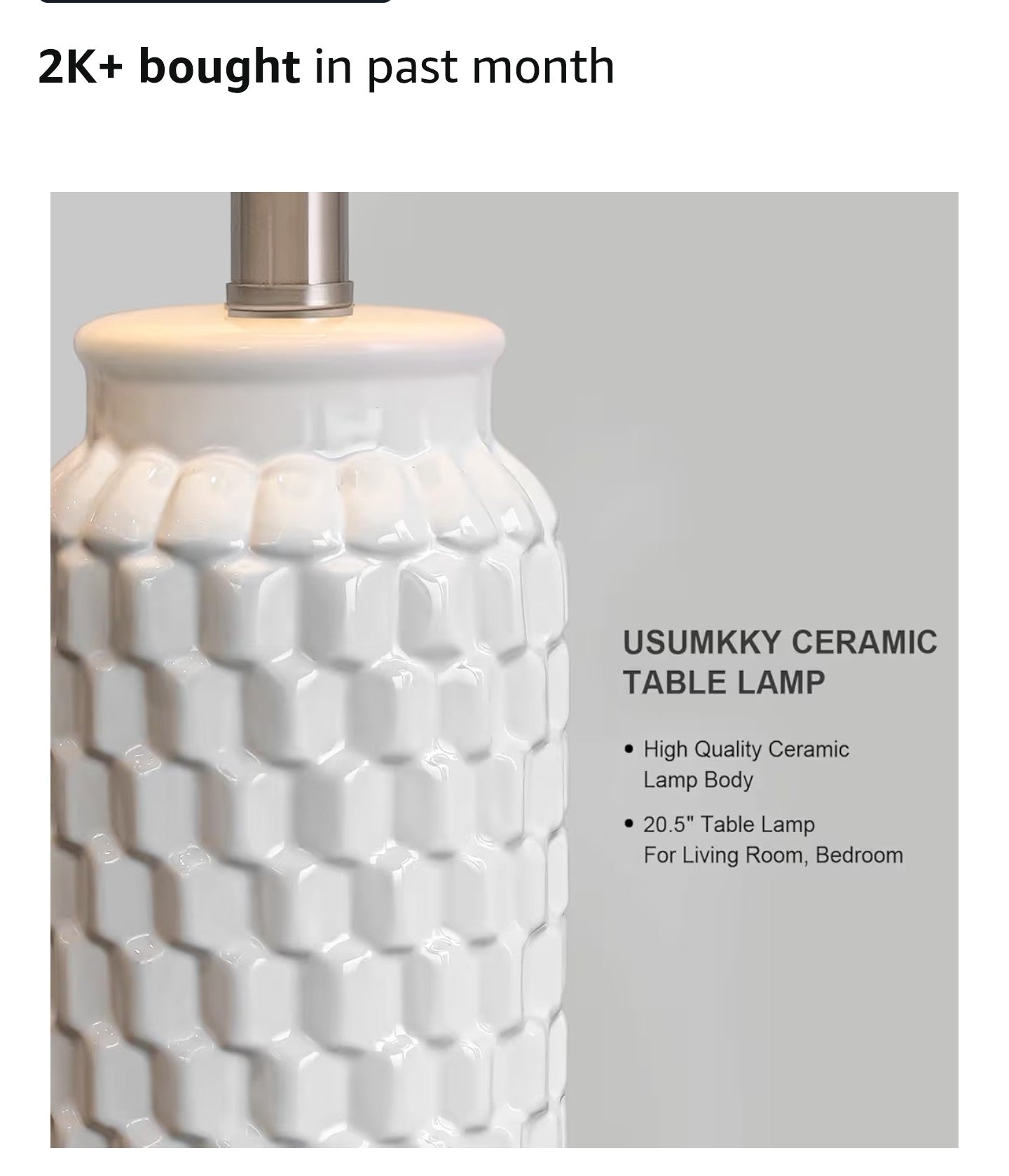 USumkky 20.5" White Modern Ceramic Bedside Lamps Set of 2