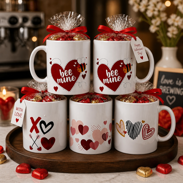 Valentines Mugs with Candy (Set of 5)
