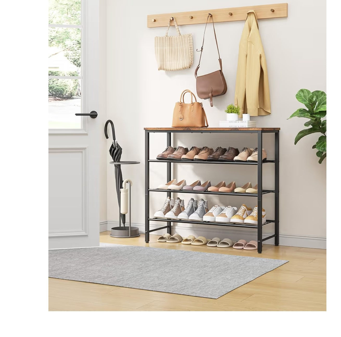 Kitsure Shoe Rack for Closet, Rustic Brown Shoe Organizer.