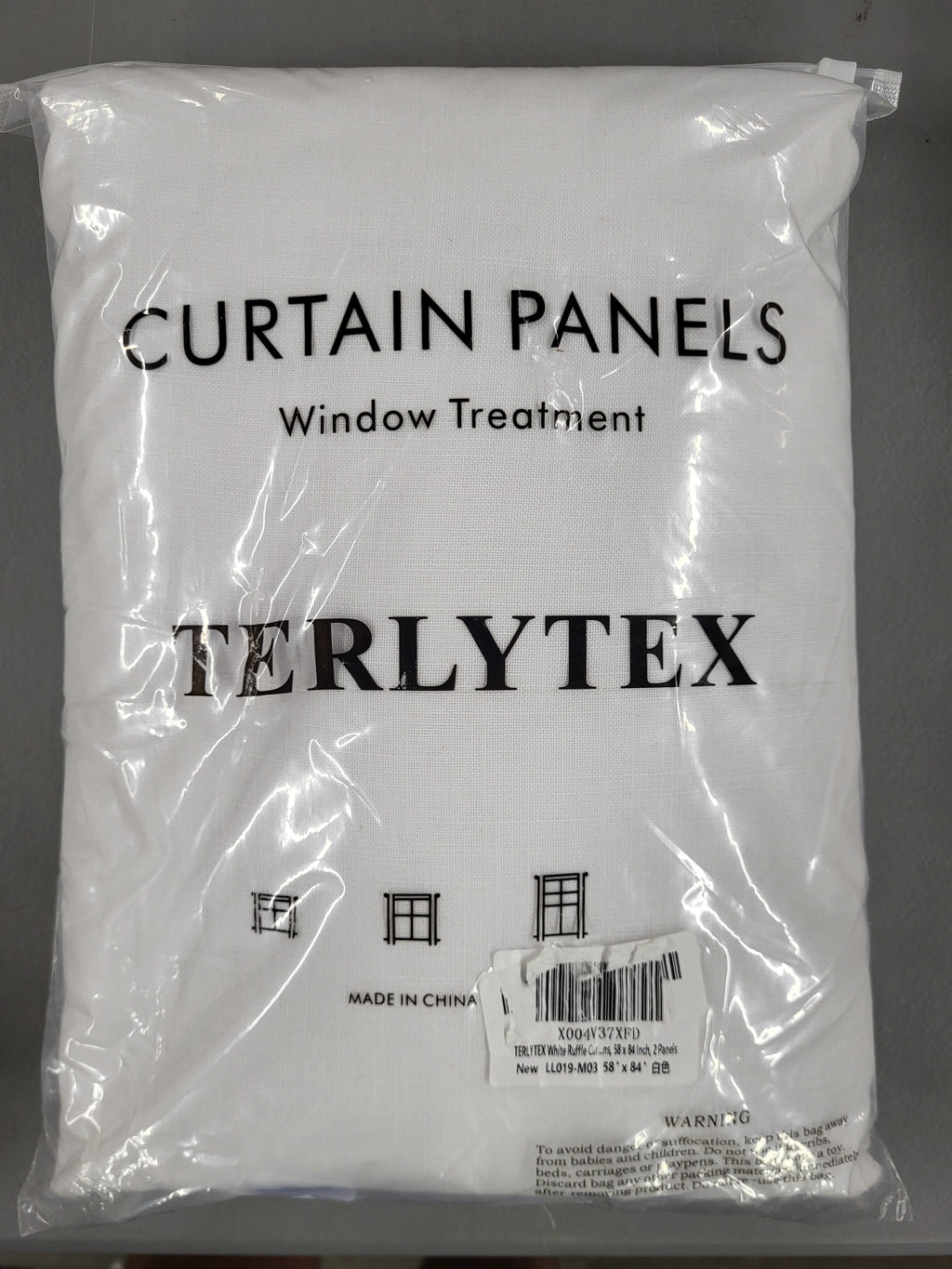 White Ruffled Curtains 58 x 84 inches (2 panels)