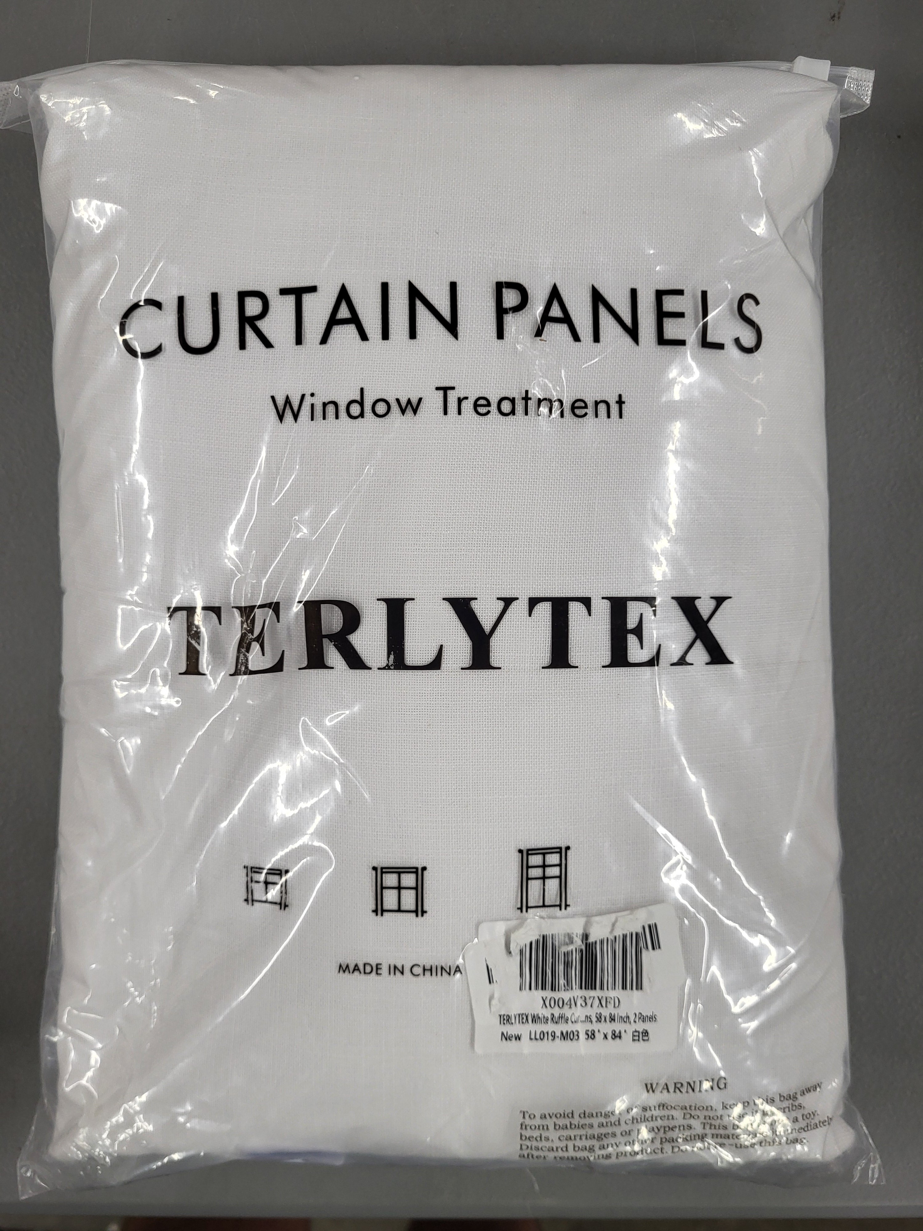 White Ruffled Curtains 58 x 84 inches (2 panels)