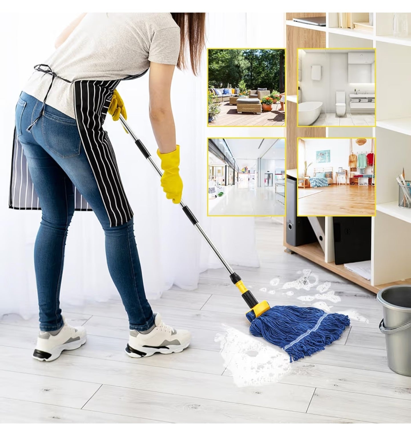 ZAVOOS Commercial Mop, Heavy Duty Looped End String Wet Mop with 64'' Long Handle.