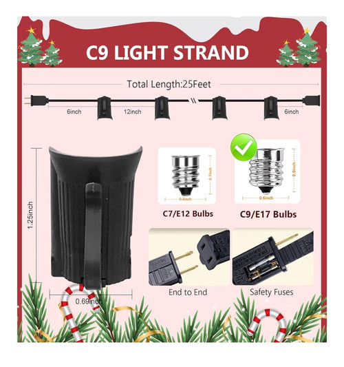25ft C9 Christmas Light Stringer (Lights Not Included)
