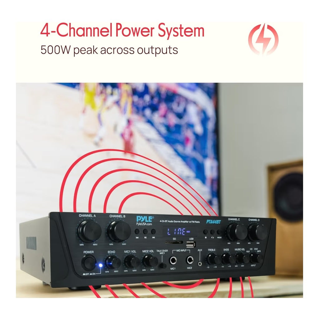 Pyle 4-Channel Audio Amplifier (PTA44BT)