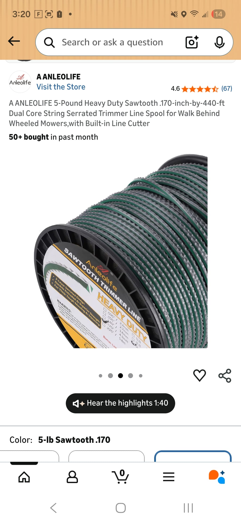 A Anleolife Sawtooth Trimmer Line 5lbs