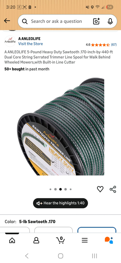 A Anleolife Sawtooth Trimmer Line 5lbs