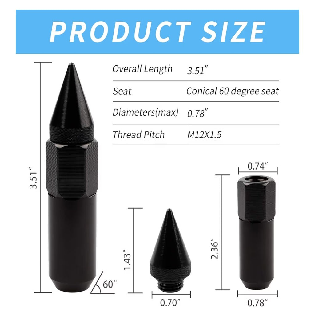 Spike Lug Nuts M12.5x1.5 20pcs 60mm (Black)