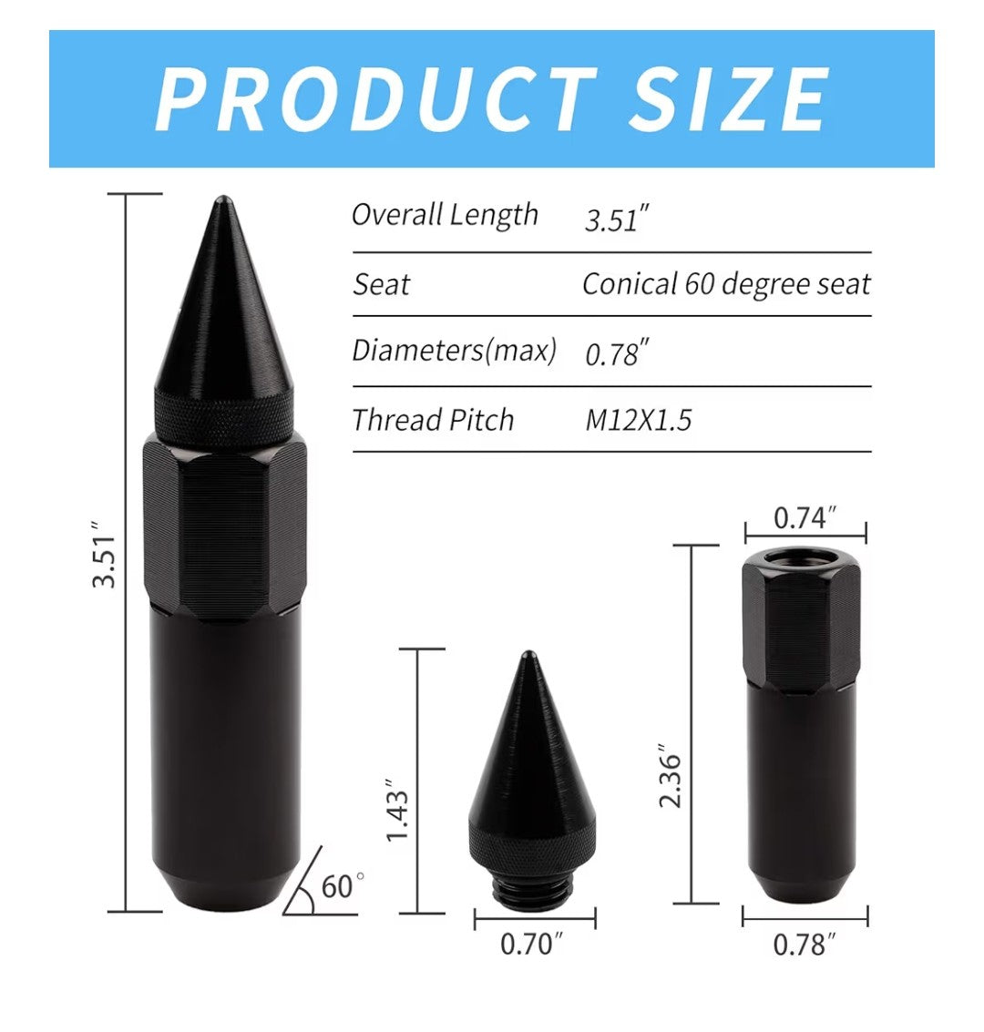 Spike Lug Nuts M12.5x1.5 20pcs 60mm (Black)