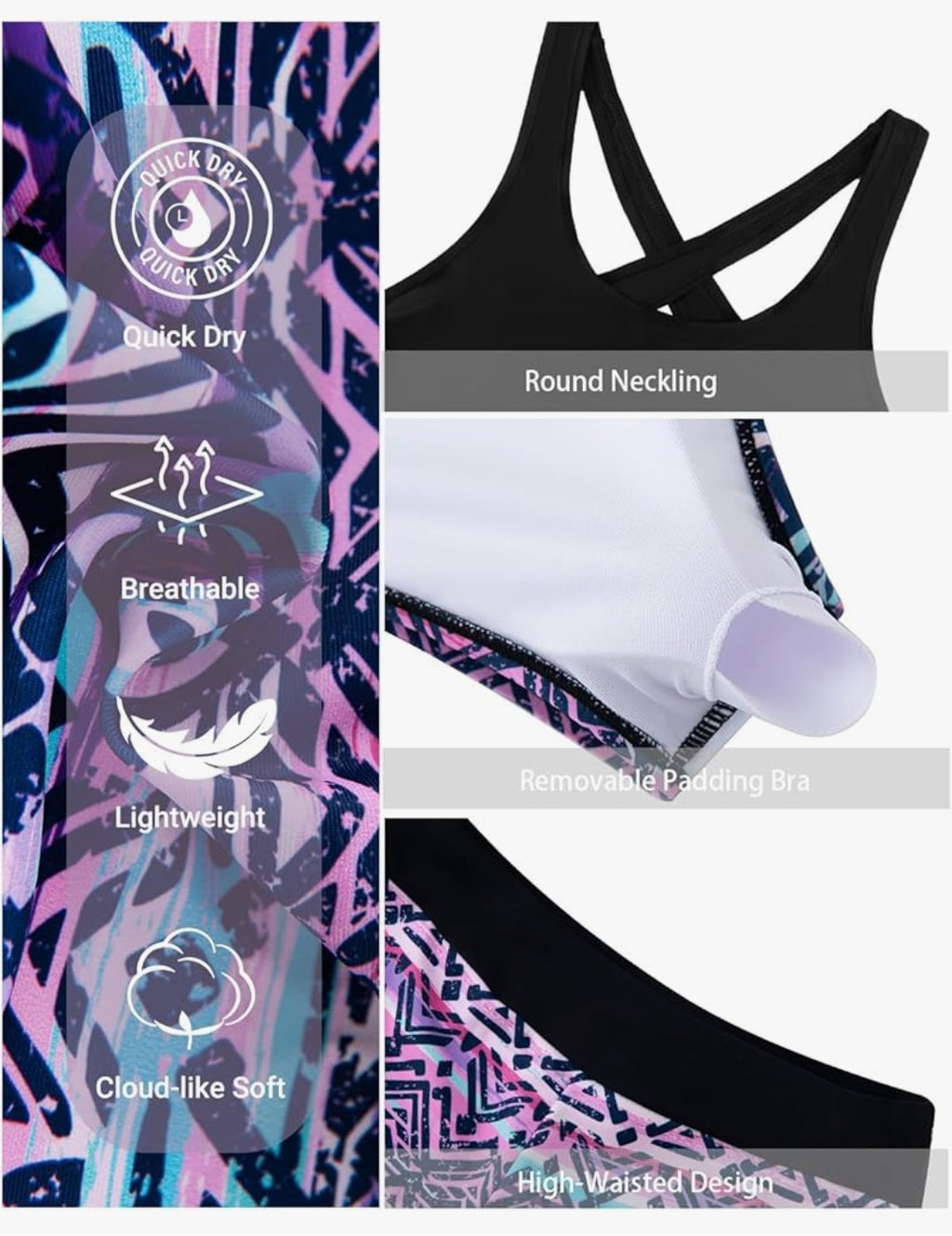 Holipick 3 Piece Tankink Swimsuit (Womens size Medium)