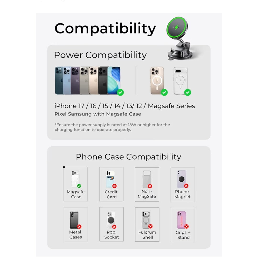Lisen 15W Magsafe Car Mount Magnetic Charger