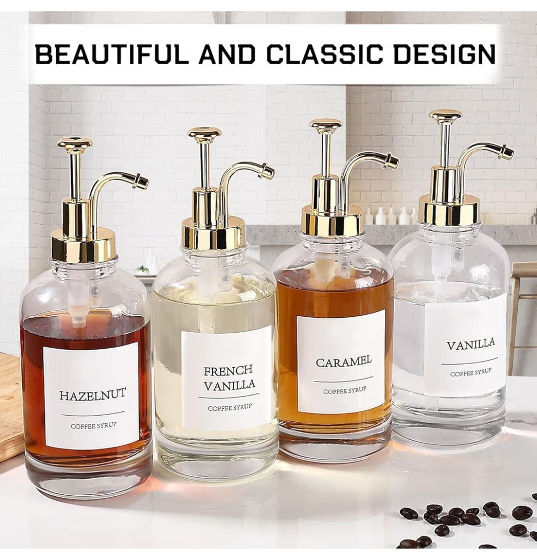 Coffee Bar Syrup Dispensers with Labels (4 pack)
