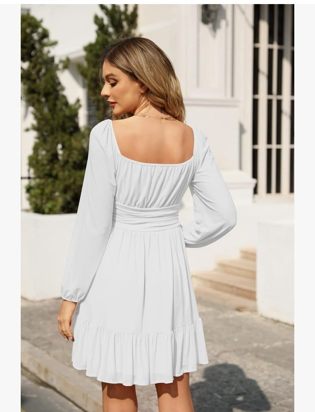 Wenrine Mesh Long Sleeve Square Neck Dress (Size Medium)
