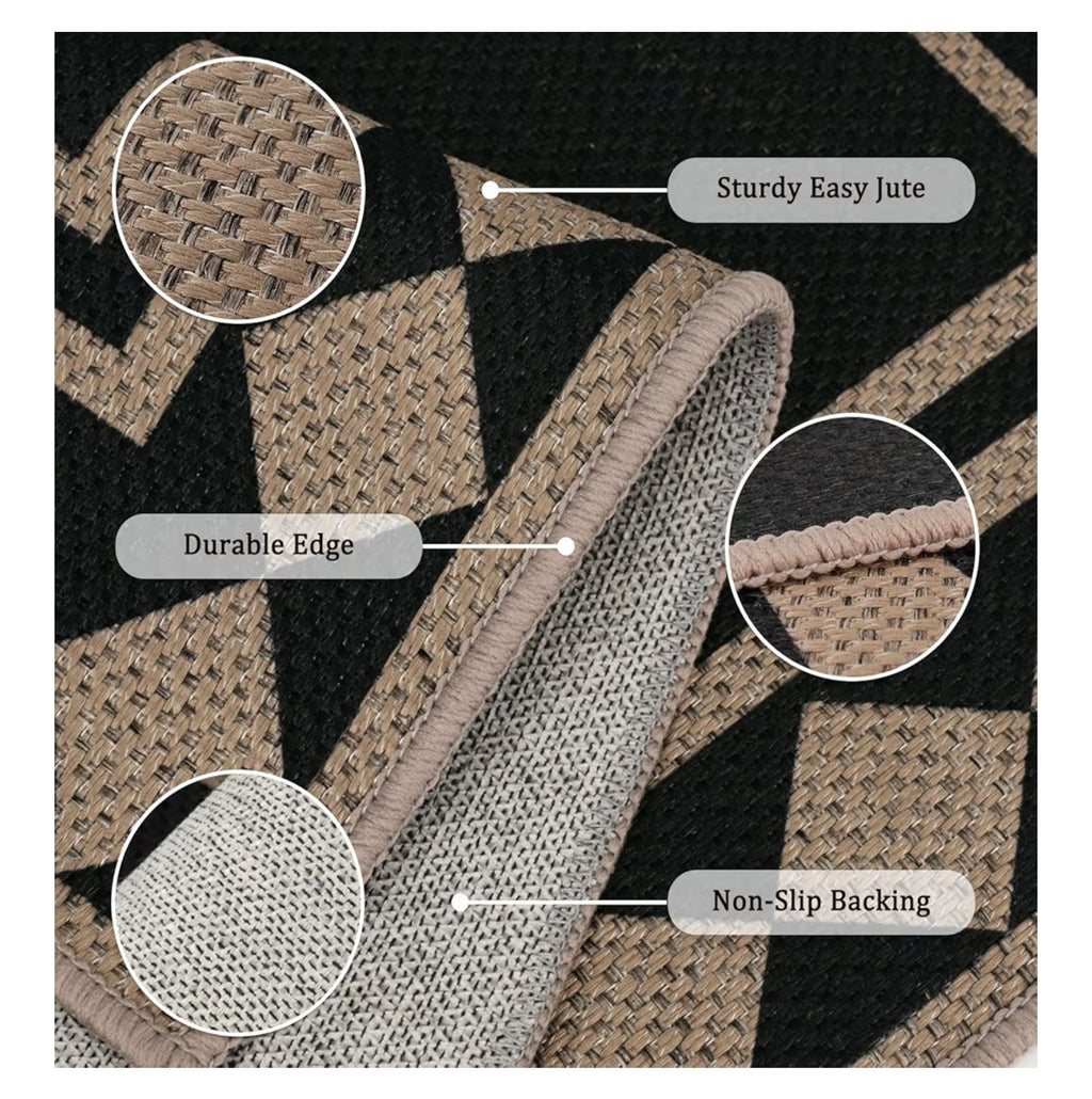 Easy Jute 2x3 Black Checkered Area Rug,Washable.