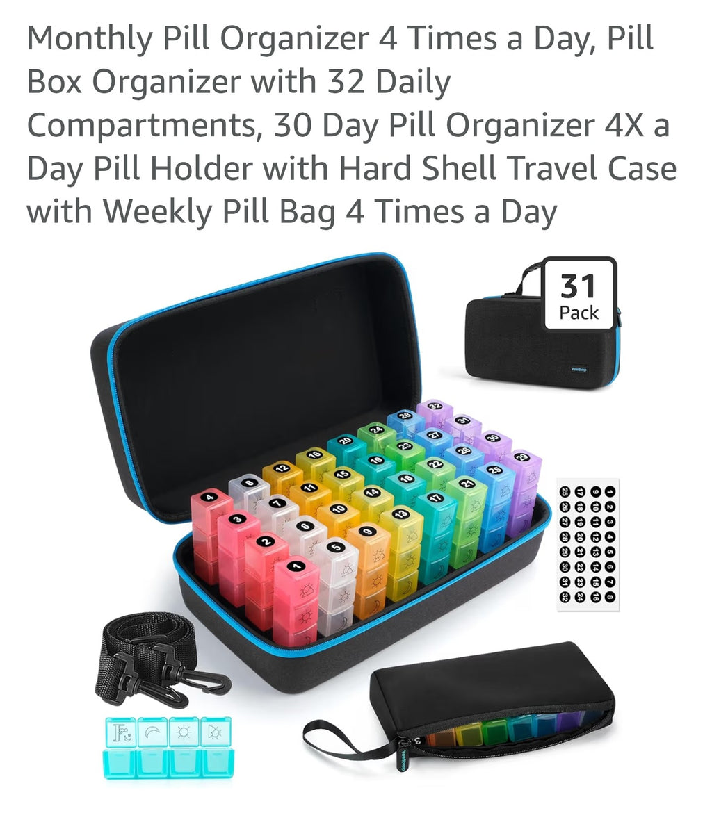 Monthly Pill Organizer 4 Times a Day, Pill Box Organizer