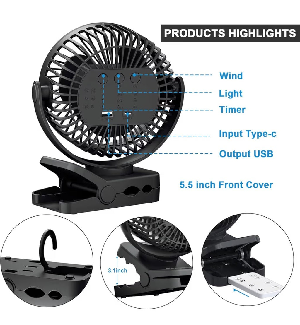 Portable Fan with Remote Control And LED Lights