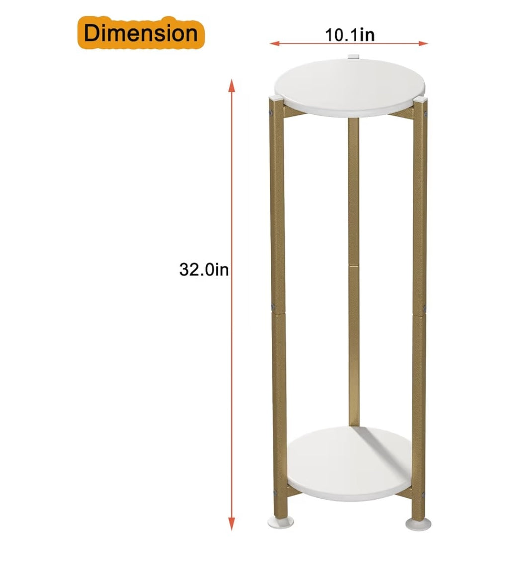 2 Tier Plant Stand with Gold Legs and White Base