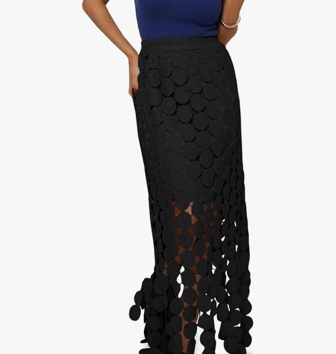 Boho Fringe Hem Maxi Skirt (Small)