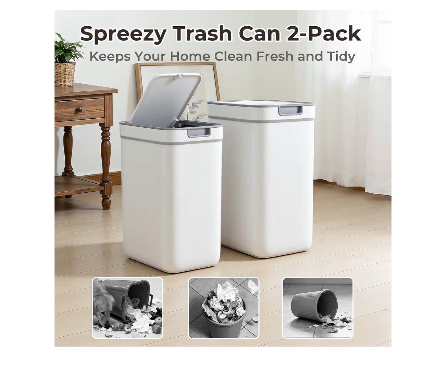Spreezy 2 Pack Small Trash Can with Lid(3.6 Gal & 2.4 Gal).