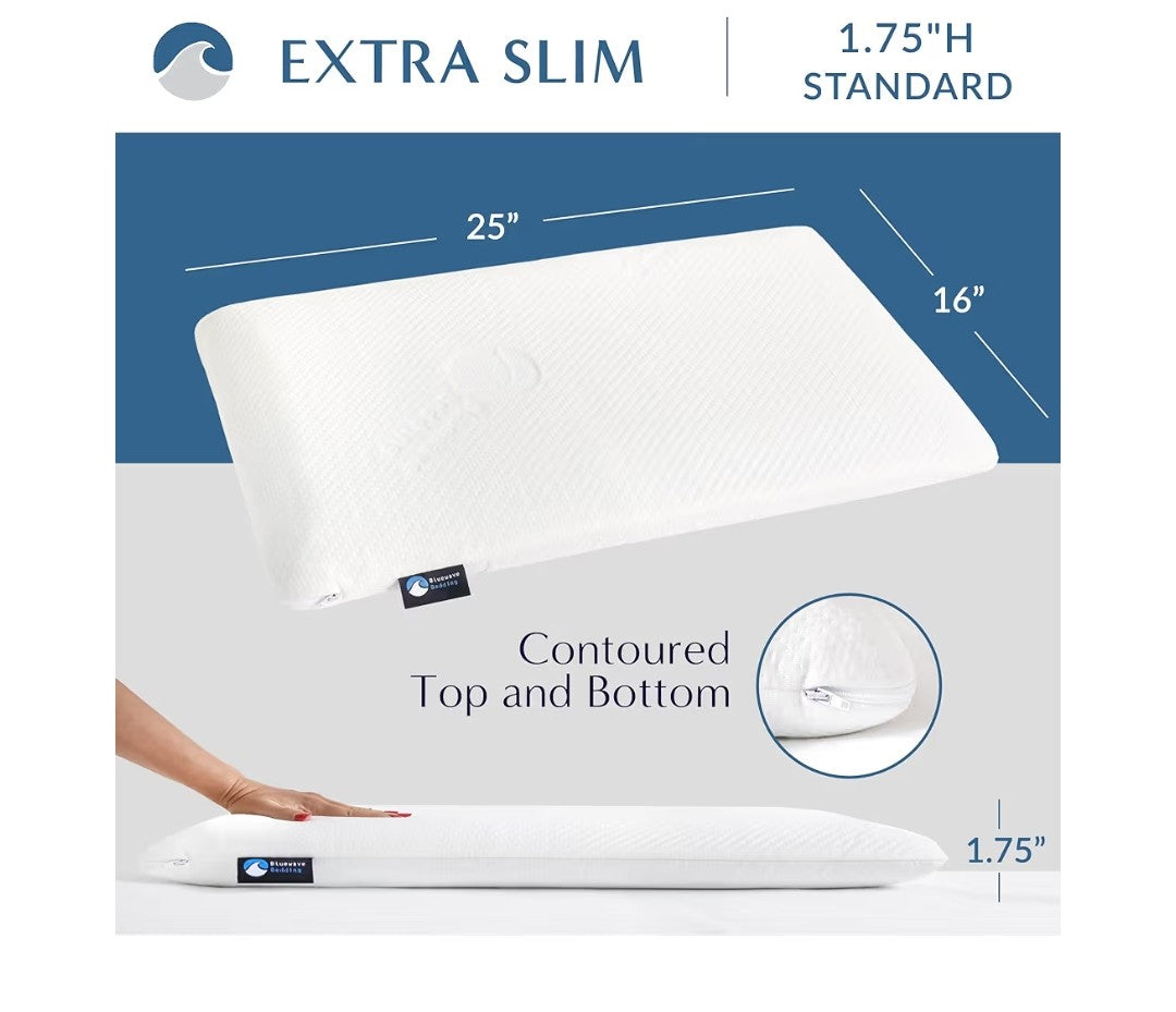 Bluewave Extra Slim Gel Memory Foam Pillow (Standard)