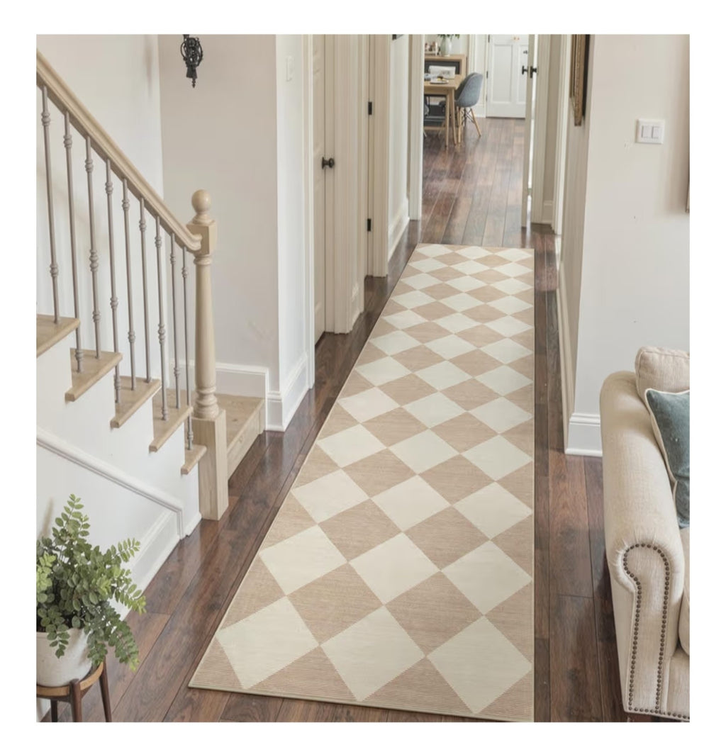 Beeiva Checkered Print Long Hallway Runner Rug Non Slip.