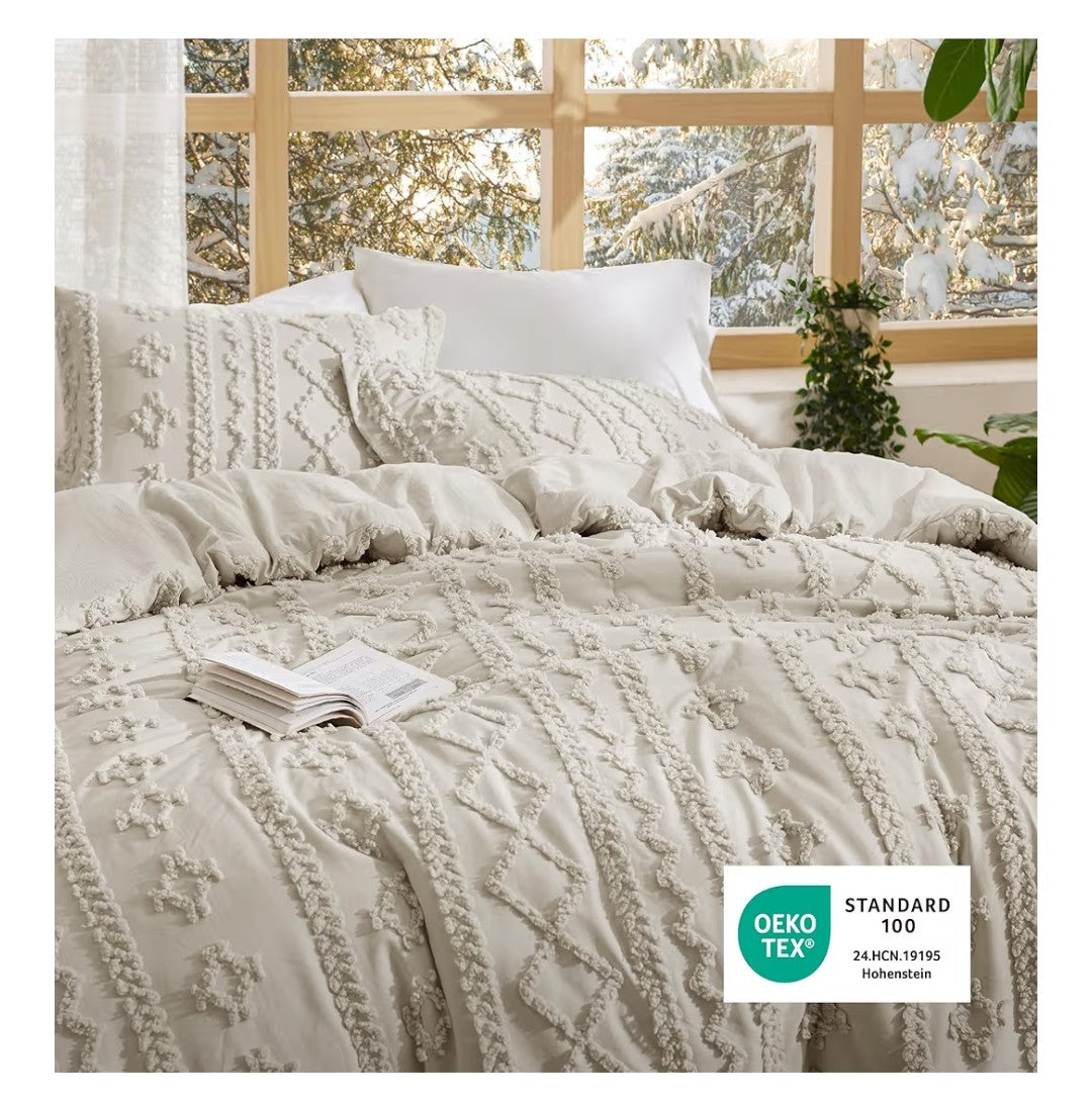 Bedsure Tufted Boho Comforter Queen Size Set 3pcs