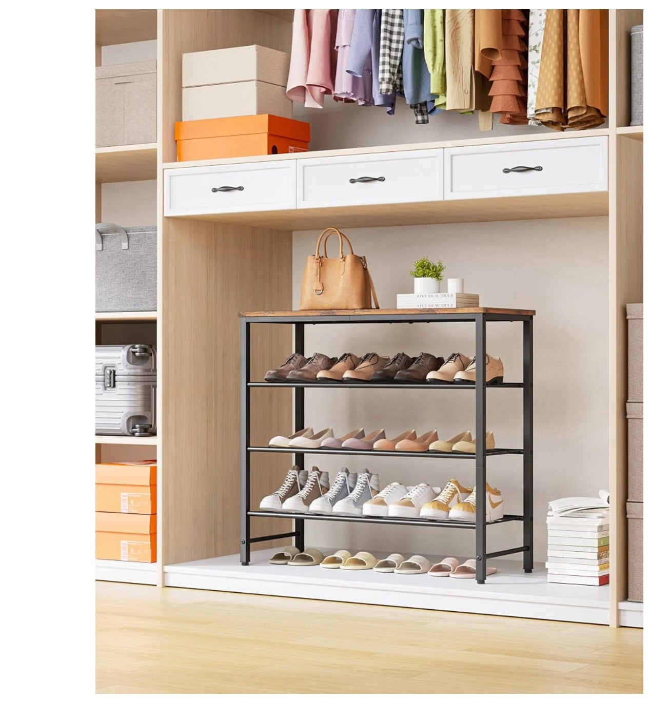Kitsure Shoe Rack for Closet, Rustic Brown Shoe Organizer.