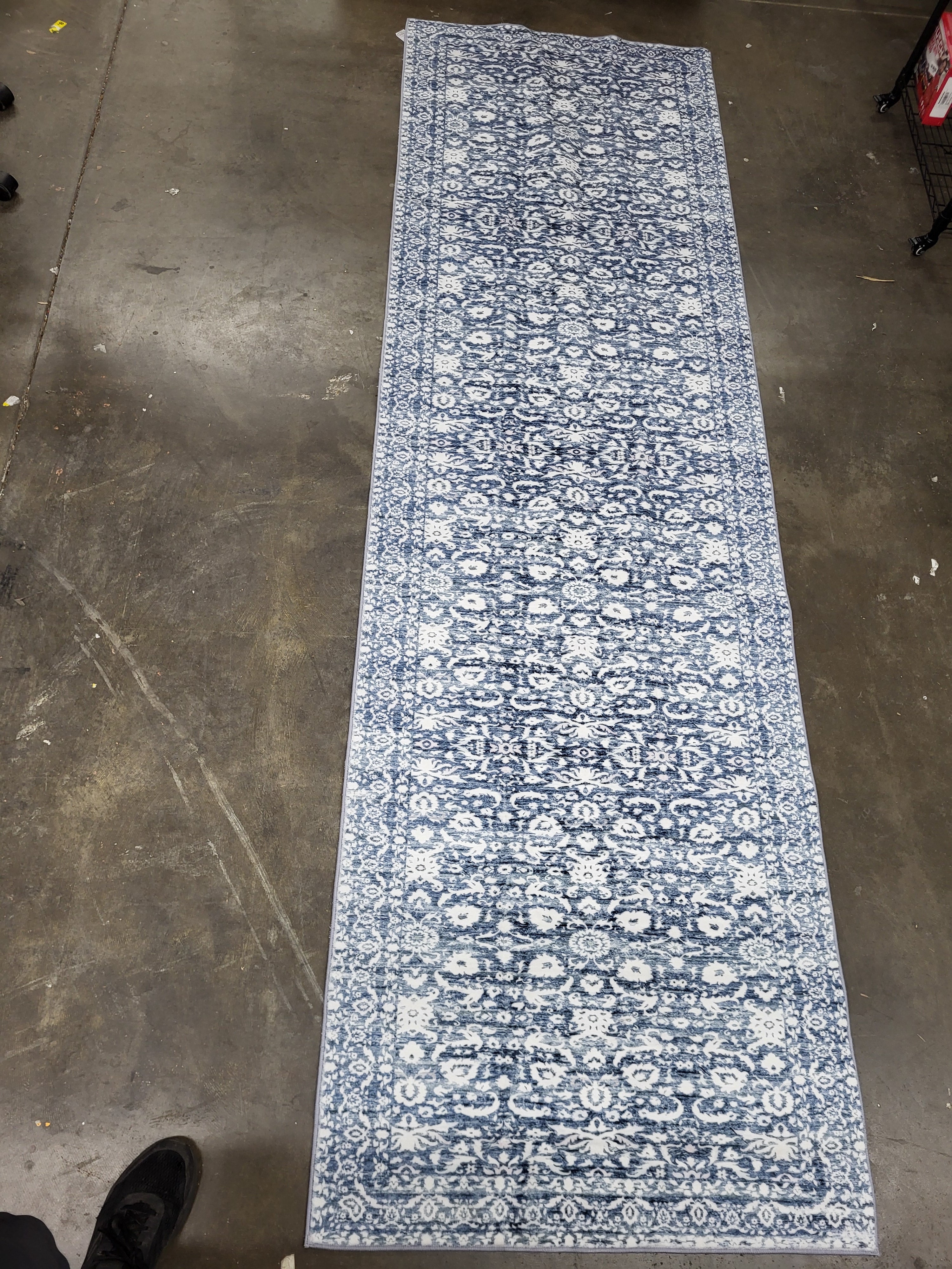 Lansny Vintage Runner Rug 3x10, Light Blue White Washable Kitchen Runner Non-Slip Soft Hallway Rug Runner Floral Thin Print Faux Wool Carpet for Entryway Bedroom Laundry Room Indoor Home Office Decor