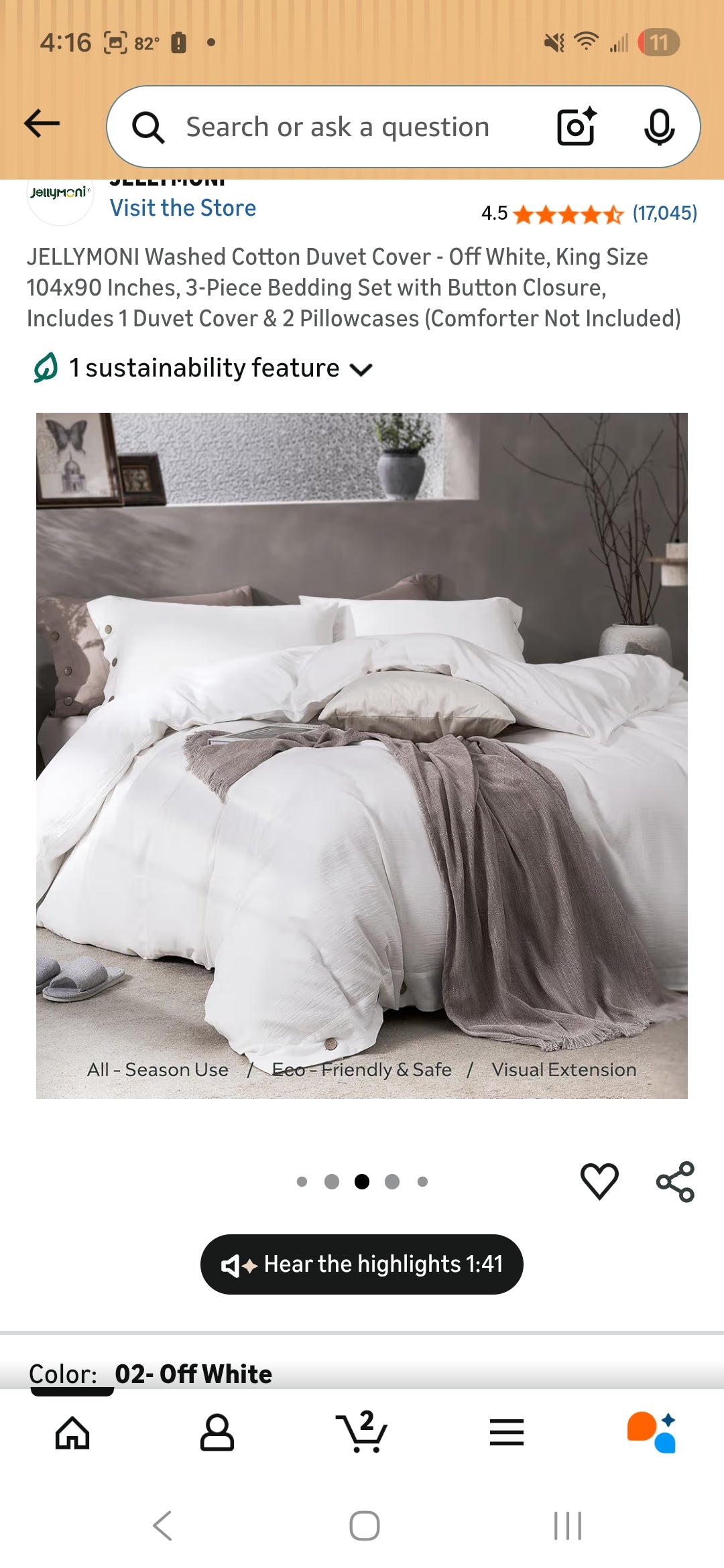 Jellymoni King Size Duvet Cover with 2 Pillow Cases (White)