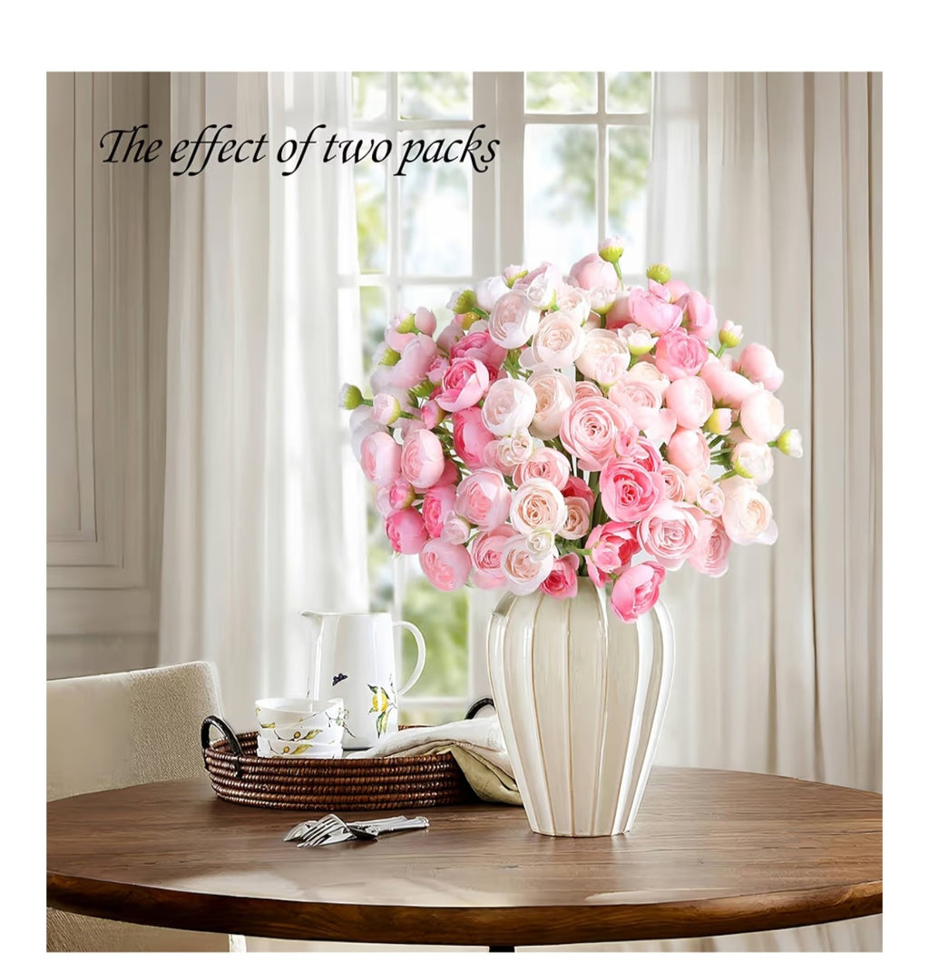 Ranunculus Artificial Flower Pink Faux Silk Mini Peony Flowers