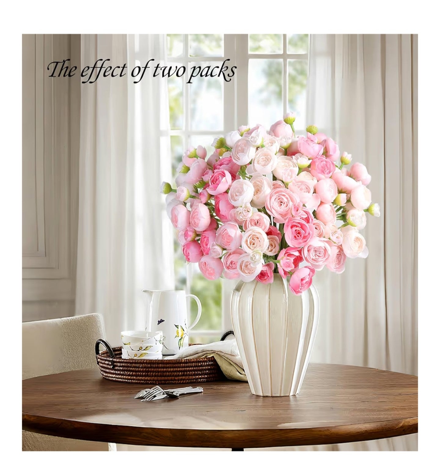 Ranunculus Artificial Flower Pink Faux Silk Mini Peony Flowers