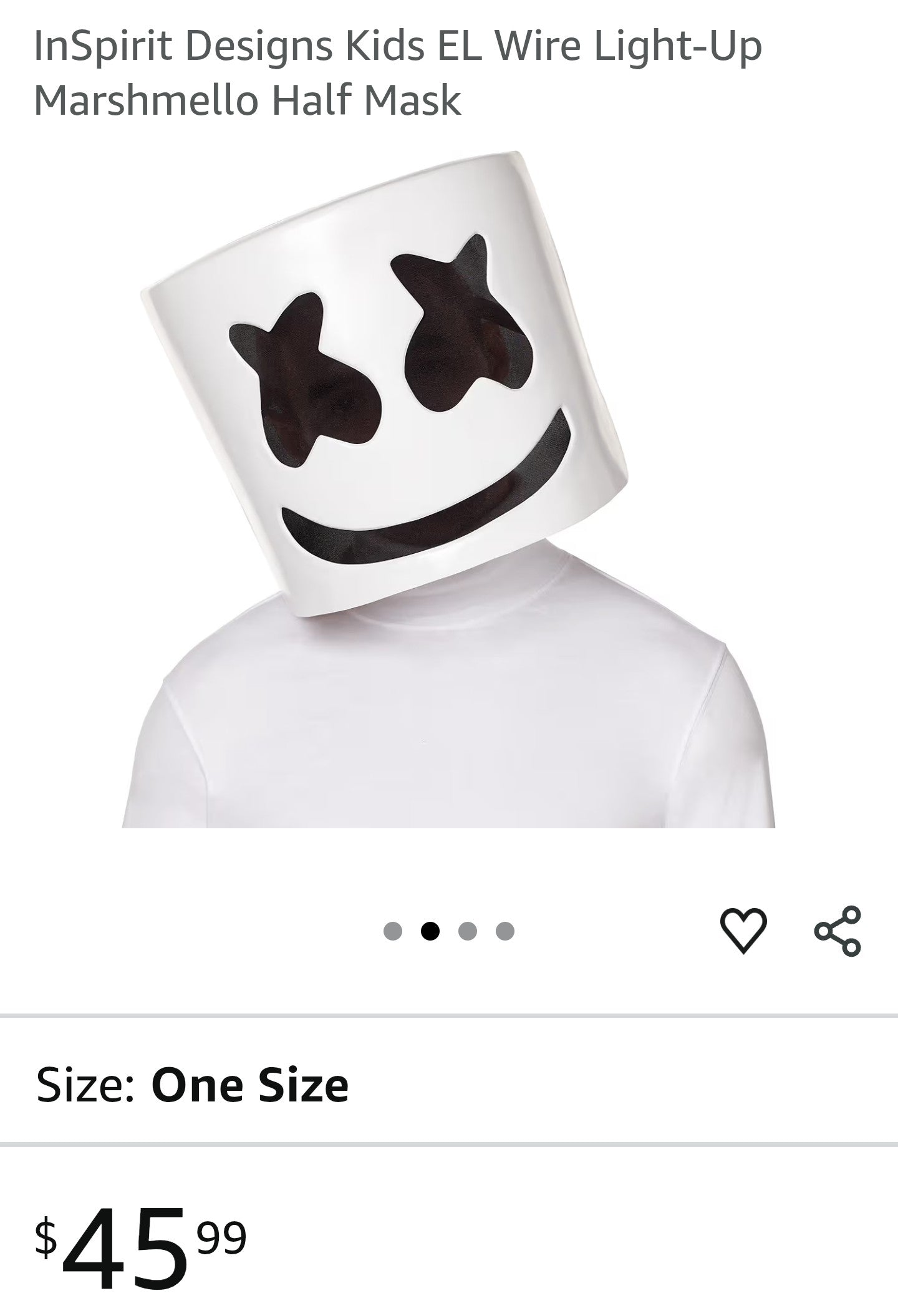 InSpirit Designs Kids EL Wire Light-Up Marshmello Half Mask