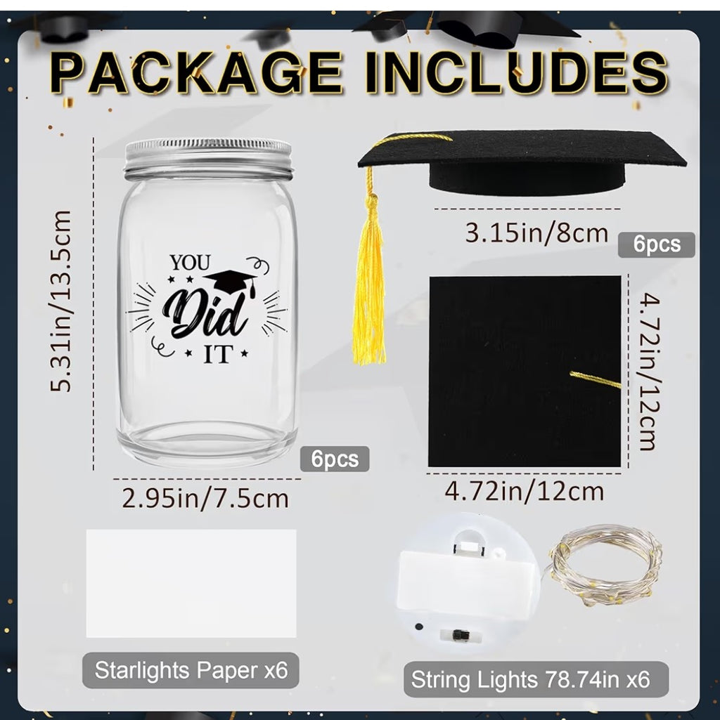 Mason Jar Graduation Cap Centerpieces set of 6