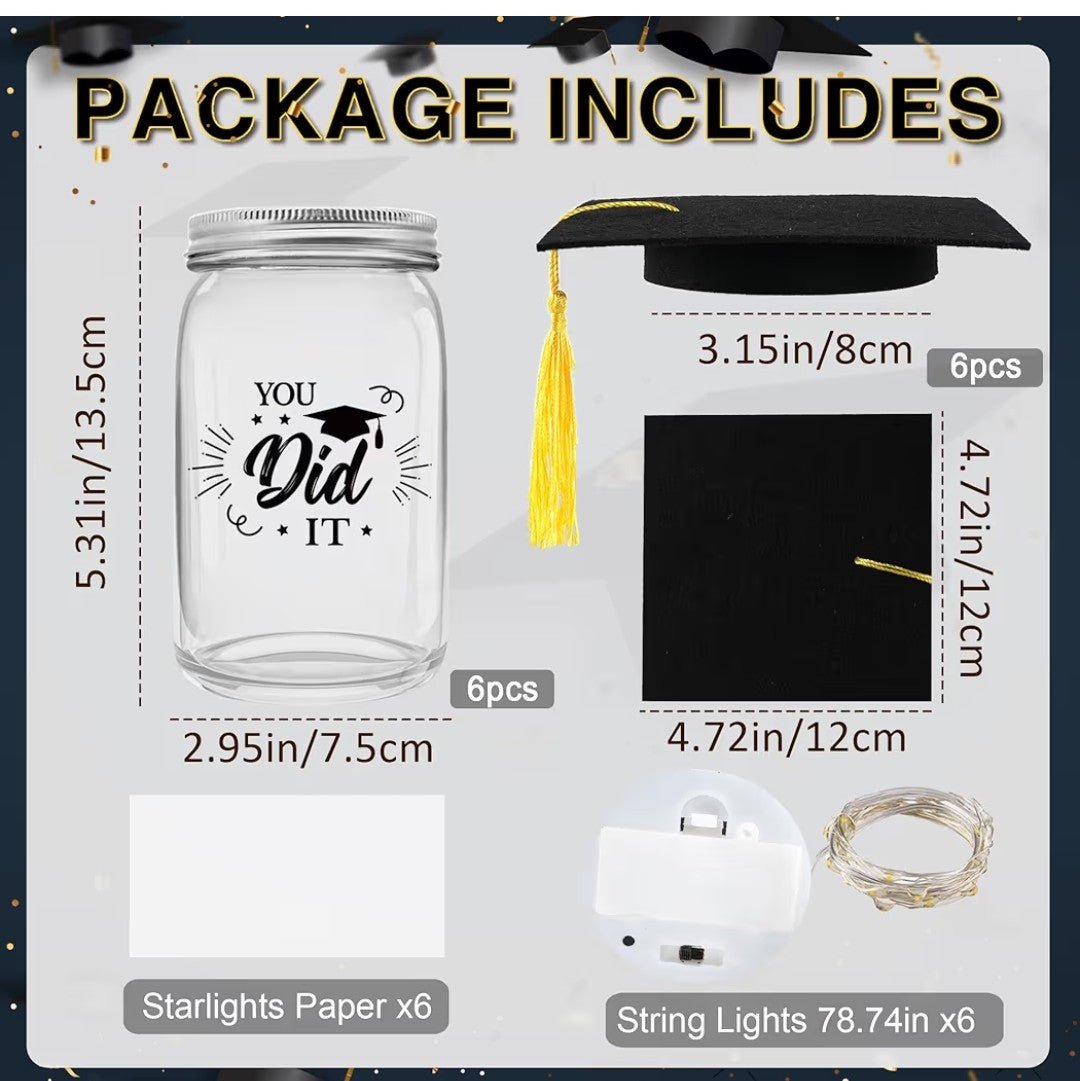 Mason Jar Graduation Cap Centerpieces set of 6