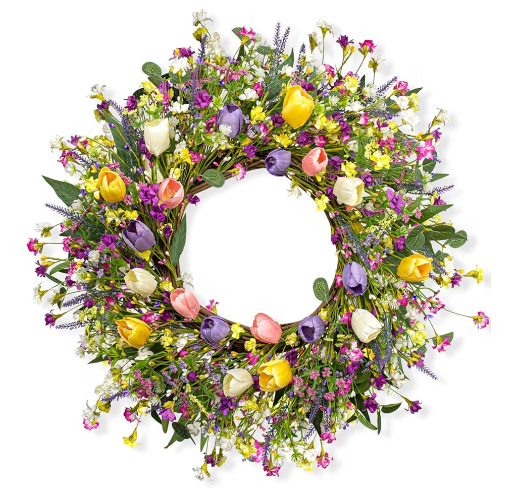22 Inches Spring Wreaths for Front Door Rustic Summer Door Wreath Colorful Spring.