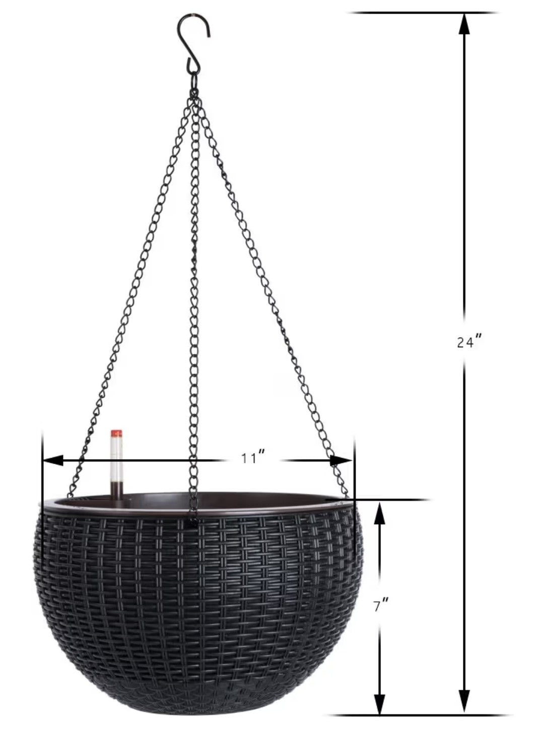 11in Round Self Watering Hanging Basket (Black)