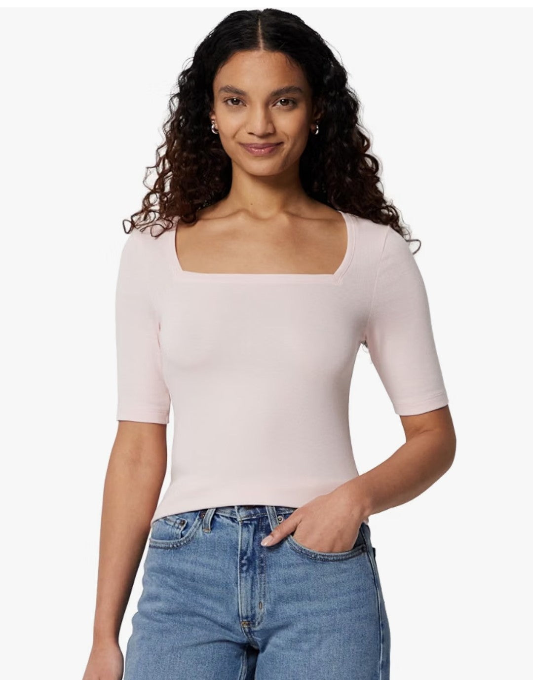 Women's Slim Fit Half Sleeve Square Neck T-Shirt (Medium)