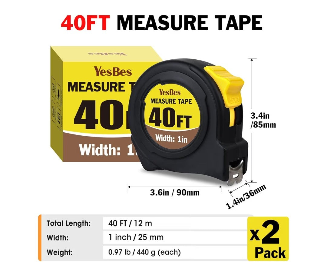 YesBes 40ft Measuring Tape (2 pack)