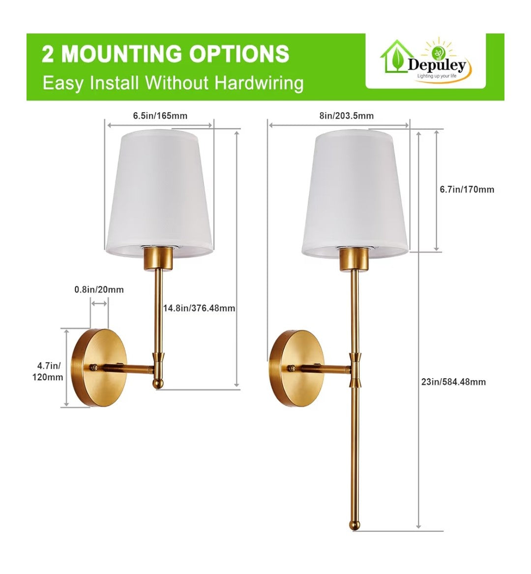 Depuley Wireless Wall Sconce 2 pack