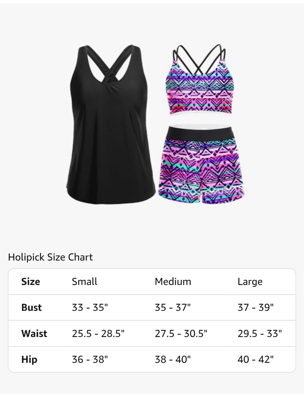 Holipick 3 Piece Tankink Swimsuit (Womens size Medium)
