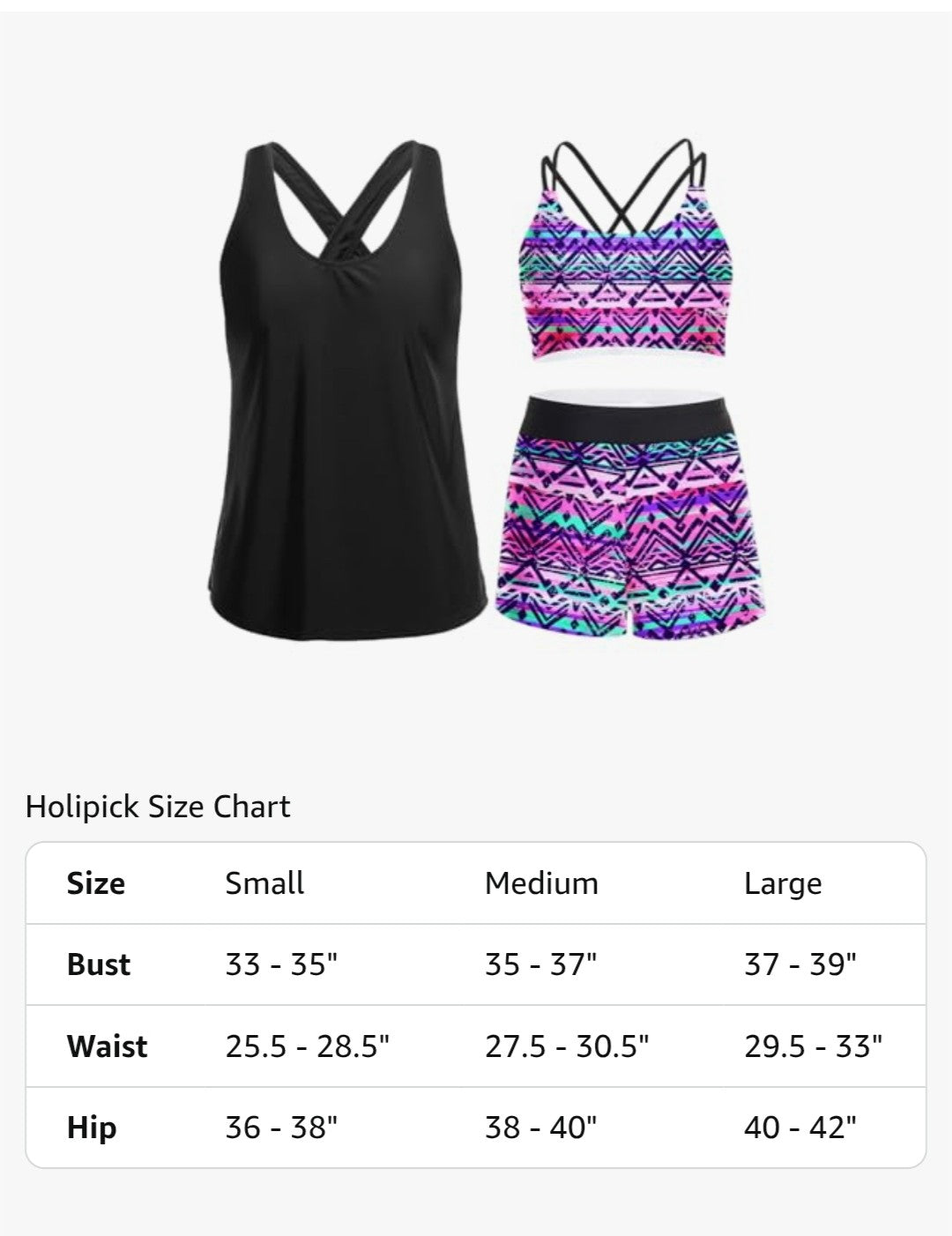 Holipick 3 Piece Tankink Swimsuit (Womens size Medium)