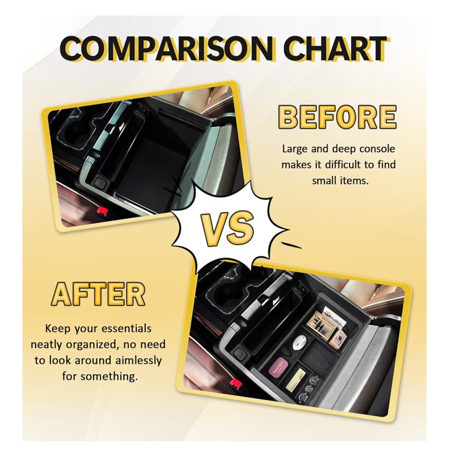 Center Console Organizer Tray Compatible with 2014-2018 Chevy Silverado/GMC Sierra 1500 and 2015-2019 2500HD/3500HD